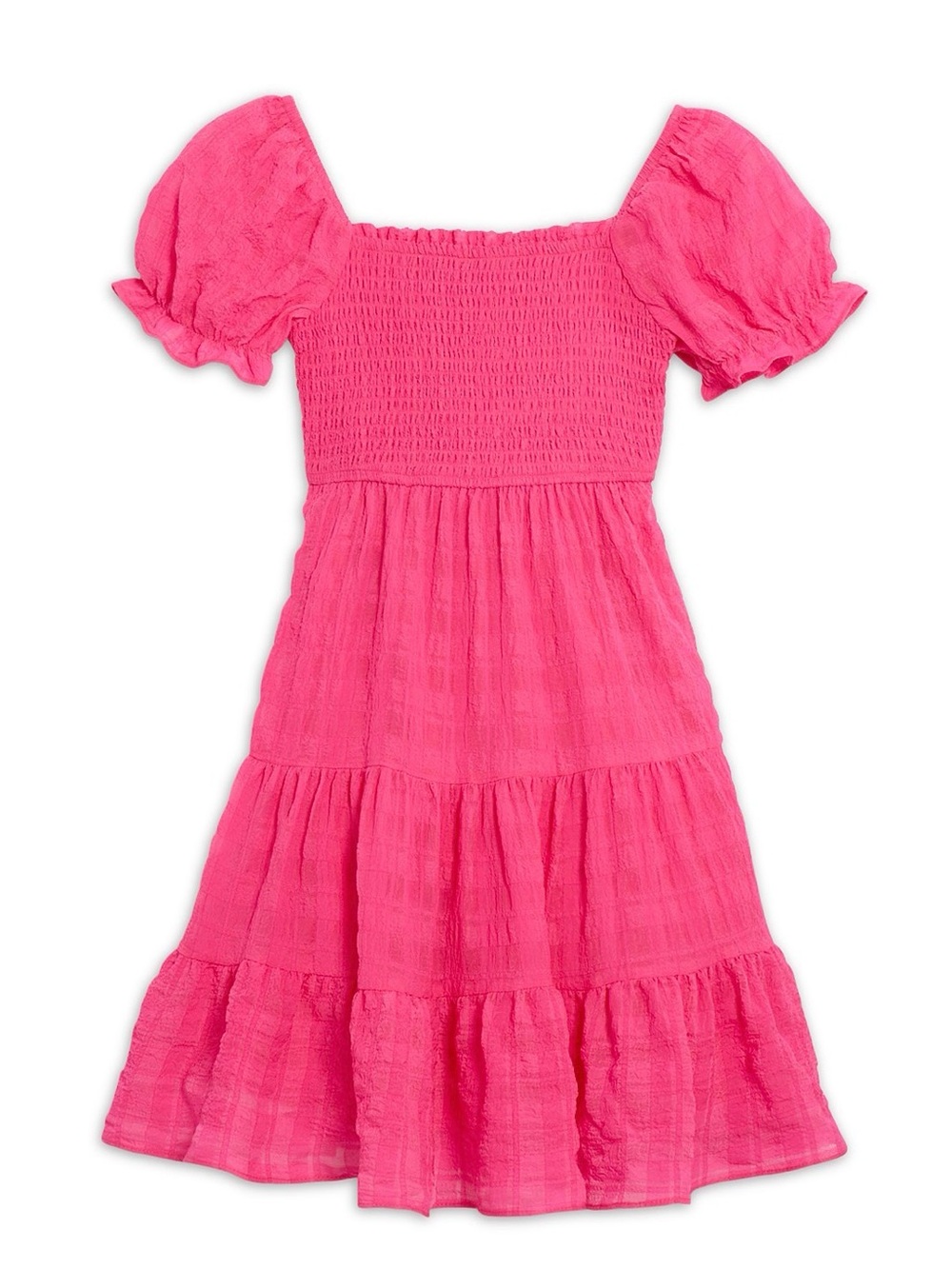 Aqua Girls Brightr Pink Smocked Puff-Sleeve Tiered Dress